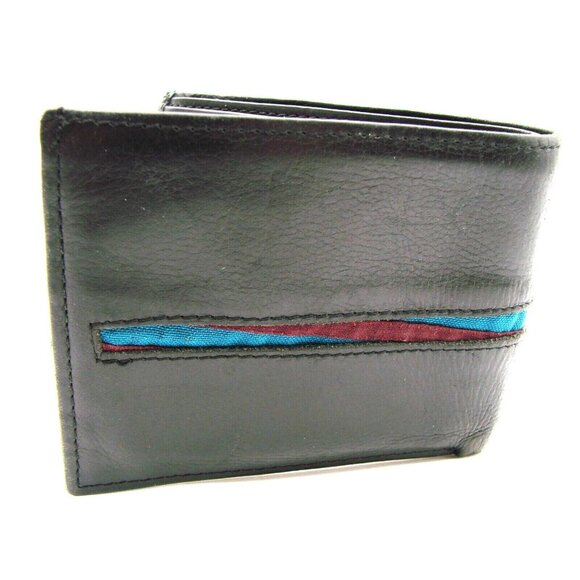 Arte Kuna Colombia Mens Black Bi Fold Leather Wallet w/ Slim Card Holder Handmad - Picture 2 of 12